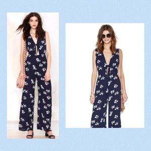 Floral Navy Tie Front Wide Leg Jumpsuit
